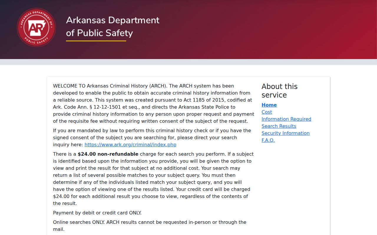 Official Arkansas ARCH notice excluding active Logan County warrants